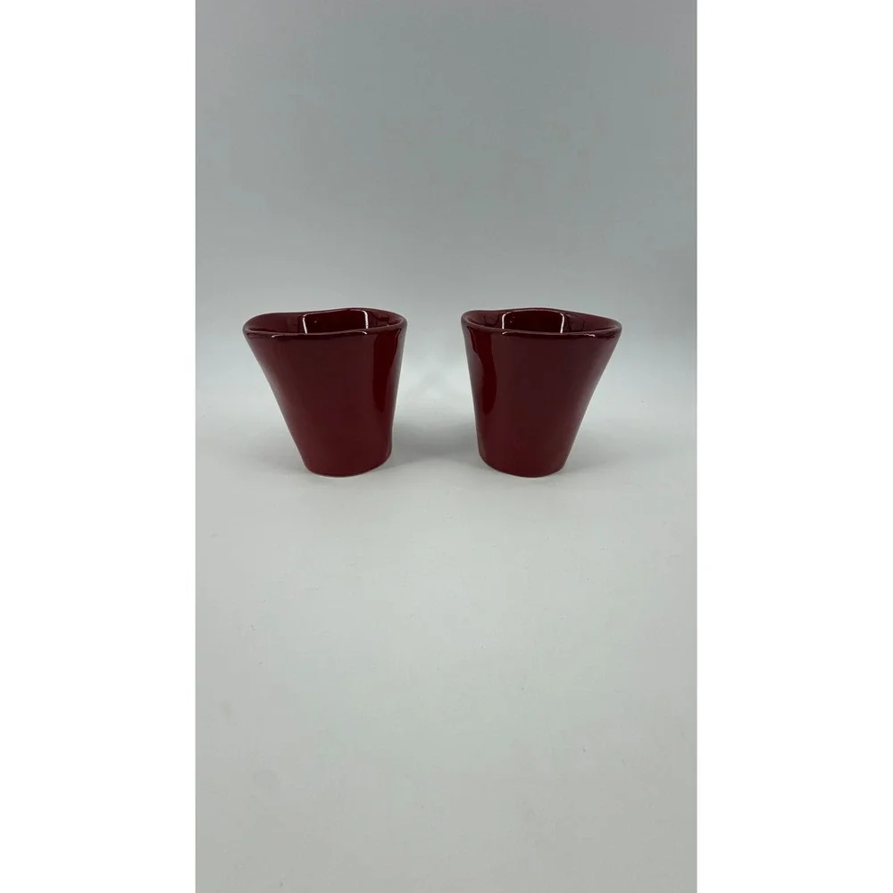 Pier 1 Coffee Mugs Unisex OS Burgundy Elemental Red Glossy Organic Set of 2 Cup